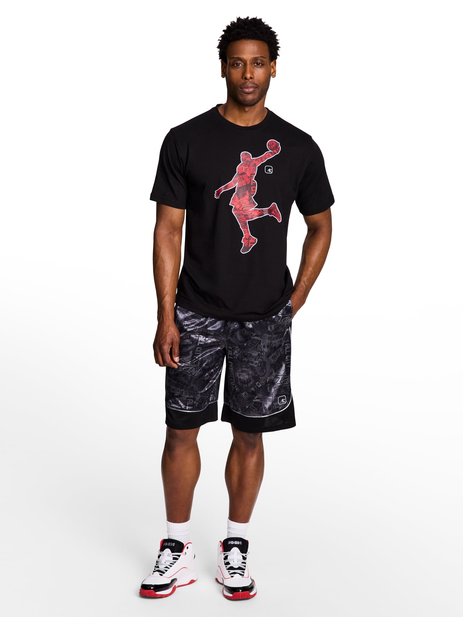Talla XL - AND1 Shorts con Estampado de Toda la Cancha para Hombre y Hombres Grandes, Entrepierna de 11", Tallas XS-5XL