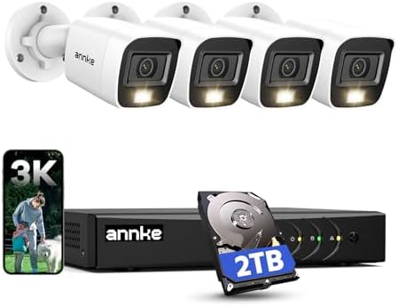 ANNKE 8CH 3K Security Camera System with Audio/Mic  8 Channel Surveillance AI DVR and 4X 5MP 2960   1665 CCTV Cams with Dual Light  Human/Vehicle Detection  IP67  Color Night Vision  2TB Hard Drive