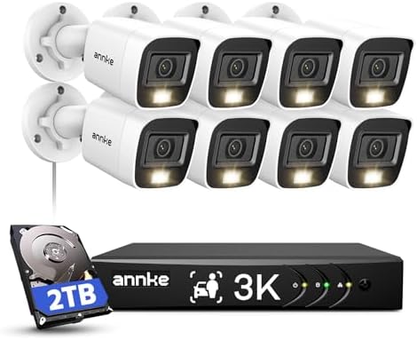 ANNKE 8CH 3K Security Camera System with Audio/Mic  8 Channel Surveillance AI DVR and 4X 5MP 2960   1665 CCTV Cams with Dual Light  Human/Vehicle Detection  IP67  Color Night Vision  2TB Hard Drive