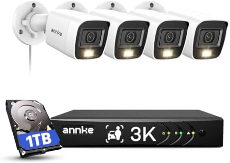 ANNKE 8CH 3K Security Camera System  8 Channel Surveillance DVR  4x 5MP 2960 1665 CCTV Cams with Audio  Dual Light  Built in Mic  AI Human/Vehicle Detection  IP67  Color Night Vision  1TB Hard Drive