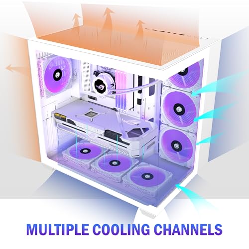 ANSAITE PC CASE ATX 9 PWM ARGB Fans Pre Installed  Mid Tower Gaming PC Case  Panoramic Tempered Glass White Computer Case with Type C 360mm Radiator Support W9