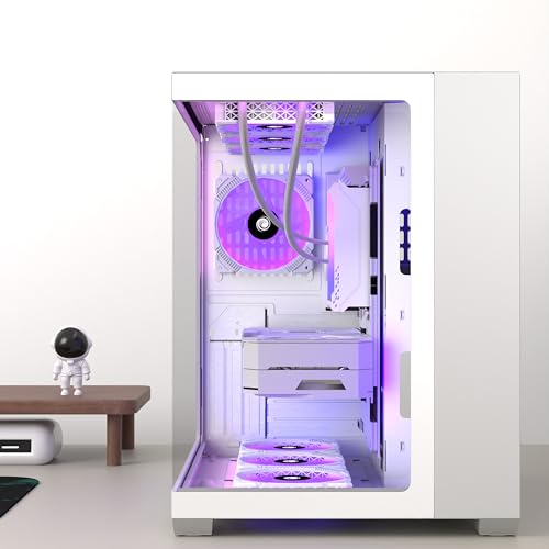 ANSAITE PC CASE ATX 9 PWM ARGB Fans Pre Installed  Mid Tower Gaming PC Case  Panoramic Tempered Glass White Computer Case with Type C 360mm Radiator Support W9