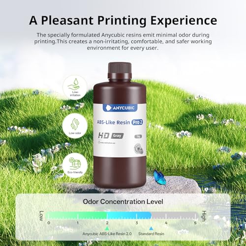 ANYCUBIC 2nd Gen Resin Technology ABS Like Resin 2 0 Bundle  3D Printer Resin with High Toughness  More Precise Details  Wide Compatibility for All LCD Resin 3D Printers  Grey  2kg in Total 