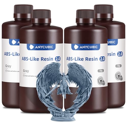ANYCUBIC 2nd Gen Resin Technology ABS Like Resin 2 0 Bundle  3D Printer Resin with High Toughness  More Precise Details  Wide Compatibility for All LCD Resin 3D Printers  Grey  2kg in Total 