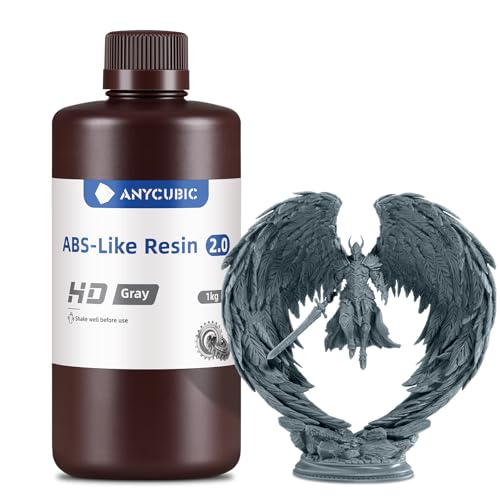 ANYCUBIC 2nd Gen Resin Technology ABS Like Resin 2 0 Bundle  3D Printer Resin with High Toughness  More Precise Details  Wide Compatibility for All LCD Resin 3D Printers  Grey  2kg in Total 