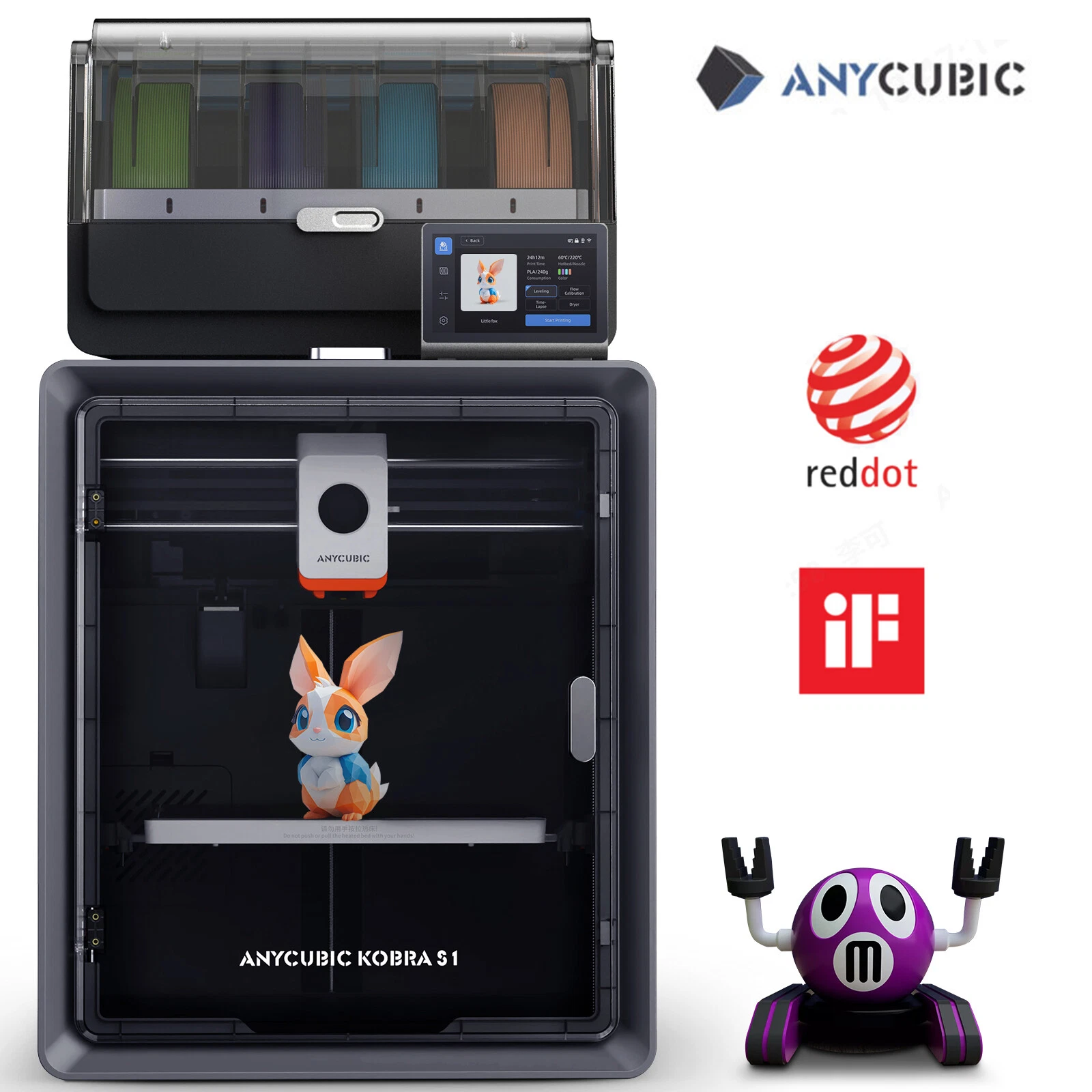 ANYCUBIC Kobra S1 Combo 3D Printer Max 600mm/s Multi color CoreXY Auto Leveling