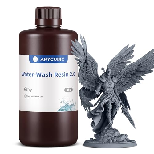 ANYCUBIC Upgraded Water Washable 3D Printer Resin 2 0  405nm High Precision 3D Resin  Low Shrinkage Photopolymer Resin for 4K/8K/12K Capable LCD DLP Resin 3D Printer Printing  Grey  1000g