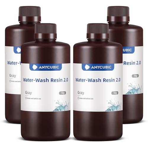 ANYCUBIC Upgraded Water Washable 3D Printer Resin 2 0  405nm High Precision 3D Resin  Low Shrinkage Photopolymer Resin for 4K/8K/12K Capable LCD DLP Resin 3D Printer Printing  Grey  1000g