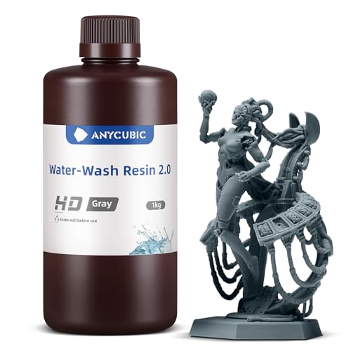 ANYCUBIC Upgraded Water Washable 3D Printer Resin 2 0  405nm High Precision 3D Resin  Low Shrinkage Photopolymer Resin for 4K/8K/12K Capable LCD DLP Resin 3D Printer Printing  Grey  1000g