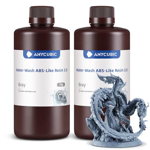 ANYCUBIC Water Washable ABS Like Resin 3 0  3D Printer Resin  High Toughness and High Precision  Easy to Post Process  Low Odor  Wide Compatibility for All LCD 3D Printers  Gray  1kg 