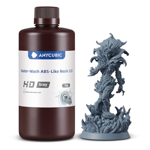 ANYCUBIC Water Washable ABS Like Resin 3 0  3D Printer Resin  High Toughness and High Precision  Easy to Post Process  Low Odor  Wide Compatibility for All LCD 3D Printers  HD Grey  1kg