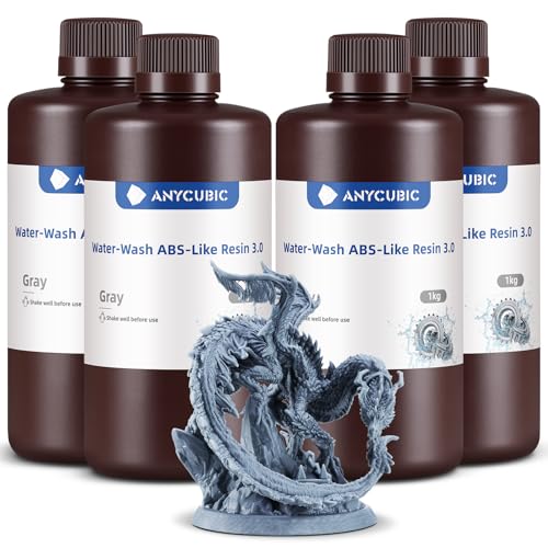 ANYCUBIC Water Washable ABS Like Resin 3 0  3D Printer Resin  High Toughness and High Precision  Easy to Post Process  Low Odor  Wide Compatibility for All LCD 3D Printers  HD Grey  1kg