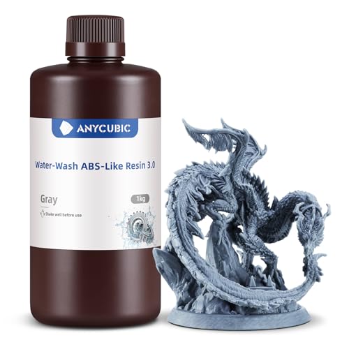 ANYCUBIC Water Washable ABS Like Resin 3 0  3D Printer Resin  High Toughness and High Precision  Easy to Post Process  Low Odor  Wide Compatibility for All LCD 3D Printers  HD Grey  1kg