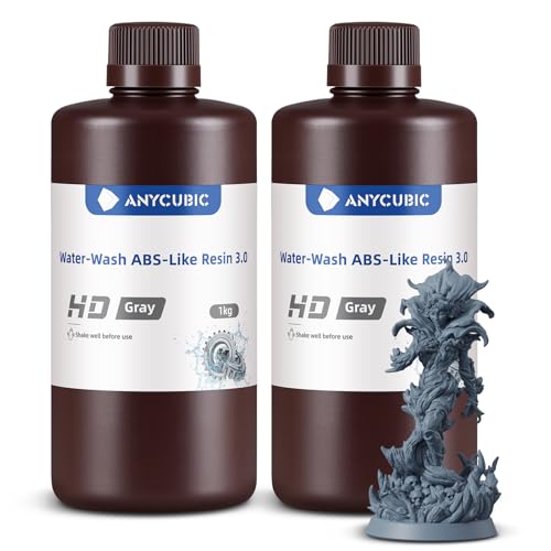 ANYCUBIC Water Washable ABS Like Resin 3 0  3D Printer Resin  High Toughness and High Precision  Easy to Post Process  Low Odor  Wide Compatibility for All LCD 3D Printers  HD Grey  1kg