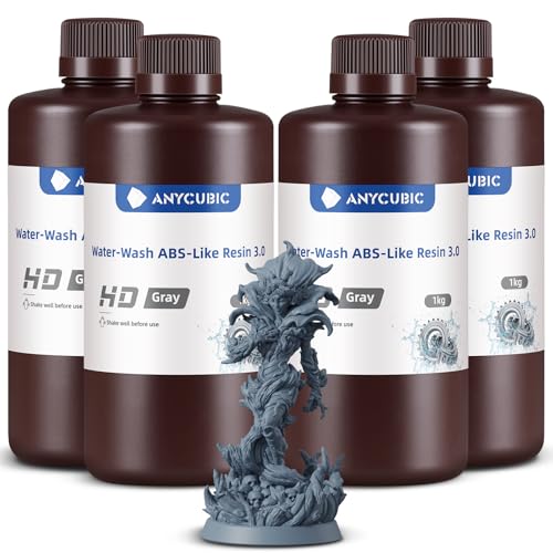ANYCUBIC Water Washable ABS Like Resin 3 0  3D Printer Resin  High Toughness and High Precision  Easy to Post Process  Low Odor  Wide Compatibility for All LCD 3D Printers  HD Grey  1kg