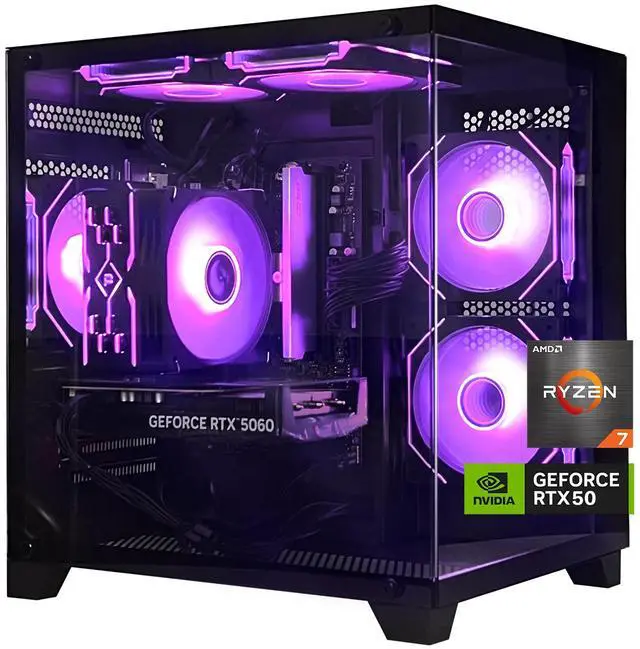 AOACE Gaming PC Desktop AMD Ryzen 7 5700X RTX 5060 8G  16GB RAM and 1TB NVMe M 2 SSD  WiFi6E  ARGB Fan  Game Design Office console Sea View Room Windows 11