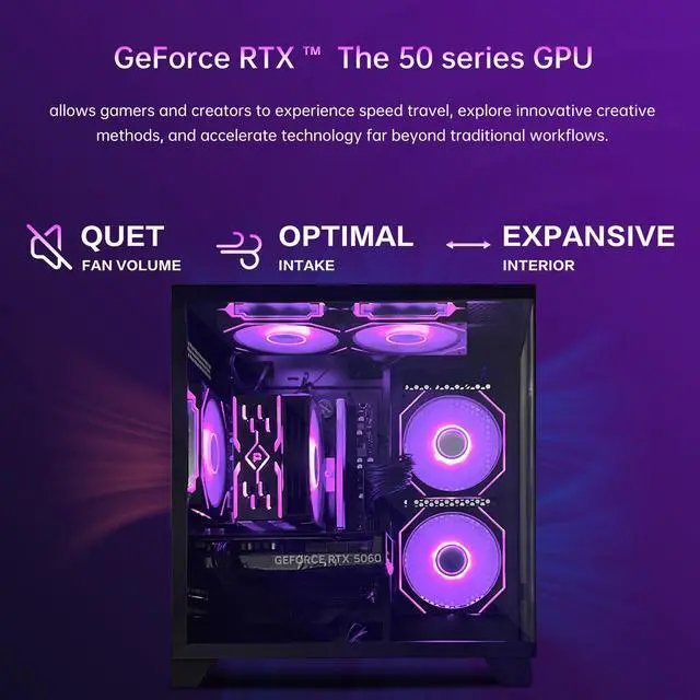 AOACE Gaming PC Desktop AMD Ryzen 7 5700X RTX 5060 8G  16GB RAM and 1TB NVMe M 2 SSD  WiFi6E  ARGB Fan  Game Design Office console Sea View Room Windows 11