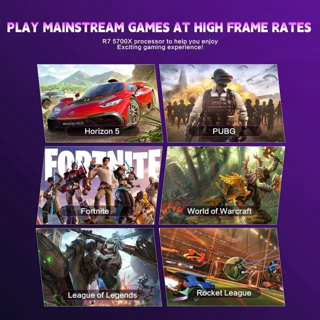 AOACE Gaming PC Desktop AMD Ryzen 7 5700X RTX 5060 8G  16GB RAM and 1TB NVMe M 2 SSD  WiFi6E  ARGB Fan  Game Design Office console Sea View Room Windows 11