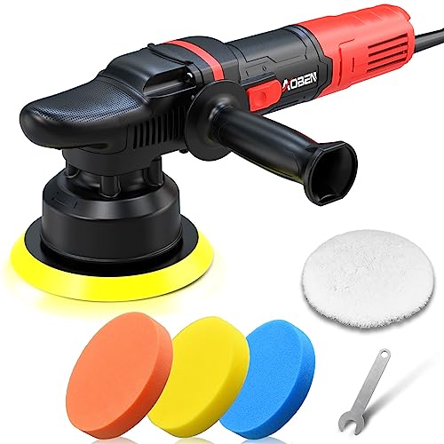 AOBEN Pulidora de búfer para automóvil, pulidora de doble acción de 6 pulgadas, kit de pulidora aleatoria con 6 velocidades variables 1000-4500 rpm, mango desmontable, 4 almohadillas de pulido para