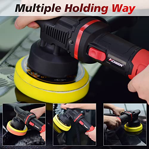 AOBEN Pulidora de búfer para automóvil, pulidora de doble acción de 6 pulgadas, kit de pulidora aleatoria con 6 velocidades variables 1000-4500 rpm, mango desmontable, 4 almohadillas de pulido para