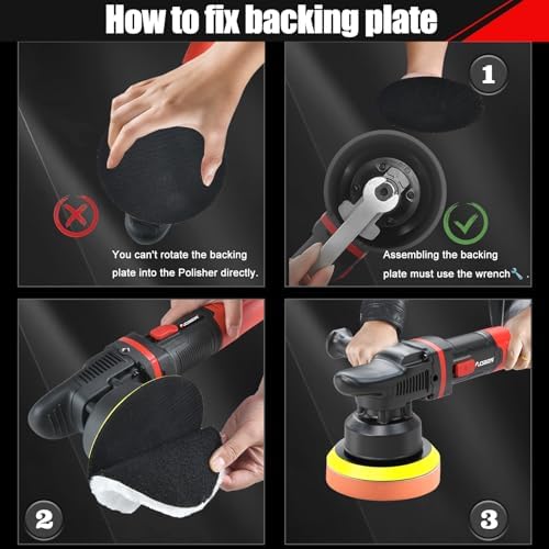 AOBEN Pulidora de búfer para automóvil de 6 pulgadas, pulidora de doble acción, kit de pulidora de búfer aleatoria con 6 velocidades variables de 1000-4500rpm, mango desmontable, 4 almohadillas de