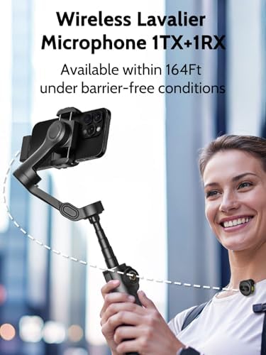 AOCHUAN Gimbal Stabilizer for iPhone & Android 3 Axis Phone Gimbal w/Wireless Lavalier Microphone Built in 7 8 Extension Pole OLED Display Phone Stabilizer for Video Recording TikTok V8 Mic Kit 