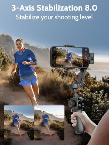 AOCHUAN Gimbal Stabilizer for iPhone & Android 3 Axis Phone Gimbal w/Wireless Lavalier Microphone Built in 7 8 Extension Pole OLED Display Phone Stabilizer for Video Recording TikTok V8 Mic Kit 