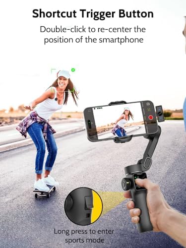 AOCHUAN Gimbal Stabilizer for iPhone & Android 3 Axis Phone Gimbal w/Wireless Lavalier Microphone Built in 7 8 Extension Pole OLED Display Phone Stabilizer for Video Recording TikTok V8 Mic Kit 
