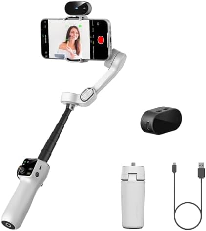 AOCHUAN Gimbal Stabilizer for iPhone & Android 3 Axis Phone Gimbal w/Wireless Lavalier Microphone Built in 7 8 Extension Pole OLED Display Phone Stabilizer for Video Recording TikTok V8 Mic Kit 