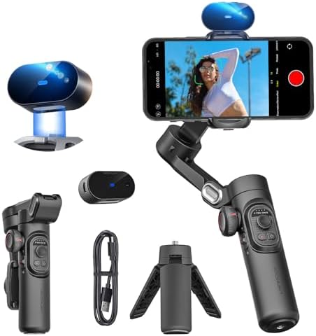AOCHUAN XE AI Version Gimbal Stabilizer for Smartphone NO APP AI Tracking  Gesture Control 360 Inception Gimbal with TikTok YouTube 3 Axis Foldable Handheld Tripod for iPhone& Android Black