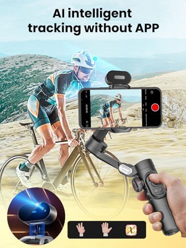 AOCHUAN XE AI Version Gimbal Stabilizer for Smartphone NO APP AI Tracking  Gesture Control 360 Inception Gimbal with TikTok YouTube 3 Axis Foldable Handheld Tripod for iPhone& Android Black