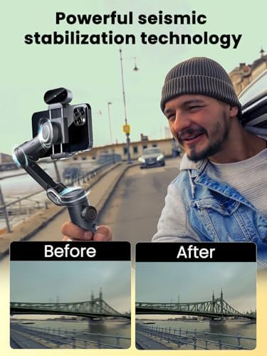 AOCHUAN XE AI Version Gimbal Stabilizer for Smartphone NO APP AI Tracking  Gesture Control 360 Inception Gimbal with TikTok YouTube 3 Axis Foldable Handheld Tripod for iPhone& Android Black