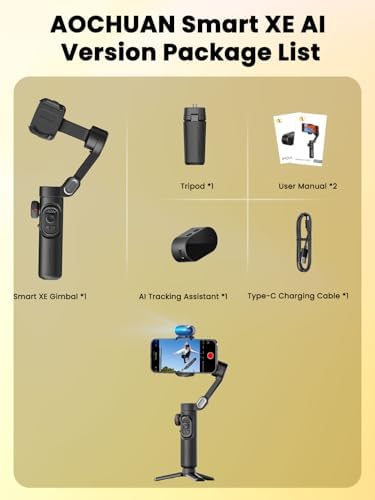 AOCHUAN XE AI Version Gimbal Stabilizer for Smartphone NO APP AI Tracking  Gesture Control 360 Inception Gimbal with TikTok YouTube 3 Axis Foldable Handheld Tripod for iPhone& Android Black