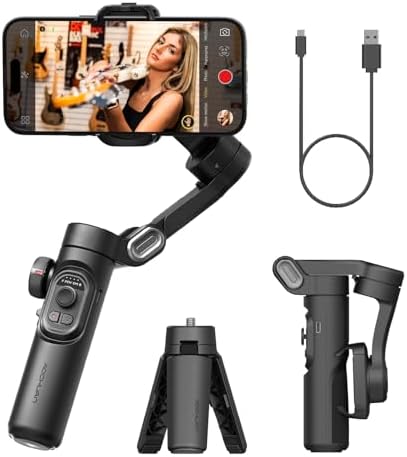 AOCHUAN XE AI Version Gimbal Stabilizer for Smartphone NO APP AI Tracking  Gesture Control 360 Inception Gimbal with TikTok YouTube 3 Axis Foldable Handheld Tripod for iPhone& Android Black