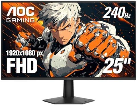 AOC 25G51Z 25 inch Gaming Monitor FHD 1920x1080  240Hz Refresh Rate  0 5ms MPRT  IPS Panel  HDR  3 Sided Frameless  HDMI 2 0 x1  Display Port x1  3 Year Zero Bright Dot