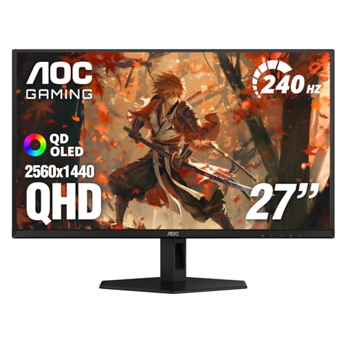 AOC Gaming Q27G41ZE - Monitor de juegos de 27 pulgadas QHD IPS 2560x1440, 240Hz 0.3ms MPRT, sin marco en 3 lados, 1x HDMI 2.0, 1x Display Port, compatible con G-Sync, HDR, 3 años sin punto brillante