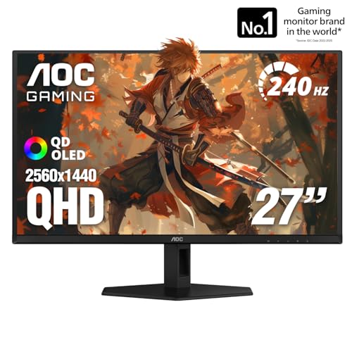 AOC Gaming Q27G41ZE - Monitor de juegos de 27 pulgadas QHD IPS 2560x1440, 240Hz 0.3ms MPRT, sin marco en 3 lados, 1x HDMI 2.0, 1x Display Port, compatible con G-Sync, HDR, 3 años sin punto brillante