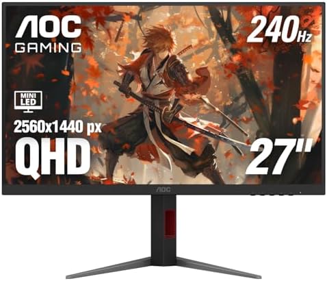 AOC Gaming Q27G41ZE - Monitor de juegos de 27 pulgadas QHD IPS 2560x1440, 240Hz 0.3ms MPRT, sin marco en 3 lados, 1x HDMI 2.0, 1x Display Port, compatible con G-Sync, HDR, 3 años sin punto brillante