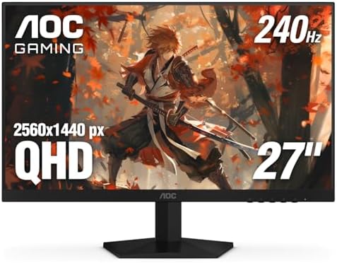AOC 27 Inch QHD Gaming Monitor 240Hz 0 3ms  Overclock 260Hz  IPS  2560x1440  G Sync Compatible  HDR Ready  DisplayPort 1 4 HDMI 2 0  VESA Mount  3 Year Zero Bright Dot  Q27G41ZE