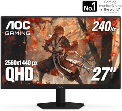 AOC 27 Inch QHD Gaming Monitor 240Hz 0 3ms  Overclock 260Hz  IPS  2560x1440  G Sync Compatible  HDR Ready  DisplayPort 1 4 HDMI 2 0  VESA Mount  3 Year Zero Bright Dot  Q27G41ZE