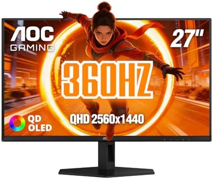 AOC 27 QD OLED Gaming Monitor  QHD 2560x1440  240Hz  0 03ms GtG  G SYNC Compatible  HDR Ready  DisplayPort  HDMI  VESA Mountable  Console Gaming Ready  Q27GAZD