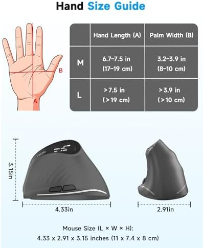 AOC 2 4GHz Ergonomic Mouse  Wireless Bluetooth Vertical Mouse for Work  4800 DPI Optical Tracking  5 Adjustable DPI  Quiet Clicks  RGB Light  Compatible with Computer  Laptop  PC  Mac  Desktop   Gray