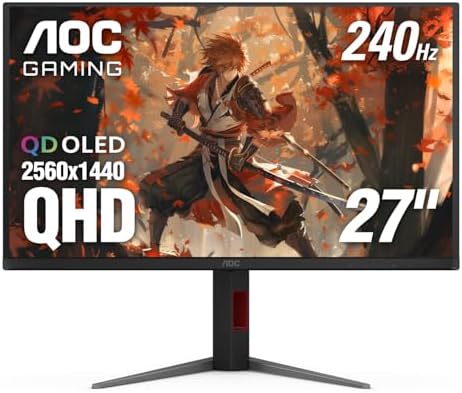 AOC Agon PRO AG276QZD2 27 QD OLED Gaming Monitor QHD 2560x1440  240Hz 0 03ms  HDR 400  HDMI 2 0 x2  Display Port x2  Built in Speakers  G Sync Compatible  Console Gaming Ready  3 Year Zero Bright Dot