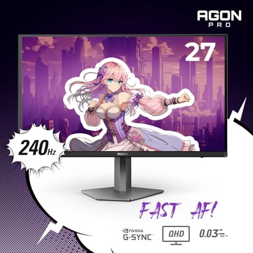 AOC Agon PRO AG276QZD2 27 QD OLED Gaming Monitor QHD 2560x1440  240Hz 0 03ms  HDR 400  HDMI 2 0 x2  Display Port x2  Built in Speakers  G Sync Compatible  Console Gaming Ready  3 Year Zero Bright Dot