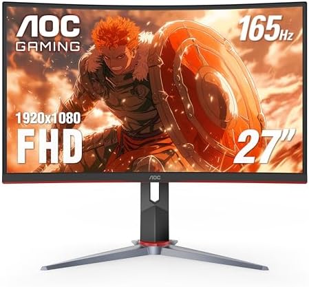 AOC C27G4ZH 27 Curved Frameless Ultra Fast Gaming Monitor  FHD 1080p  0 3ms HDMI 240Hz/DP 280Hz  1500R  AMD FreeSync  HDR  Height Adjustable  3 Year Zero Dead Pixel Guarantee