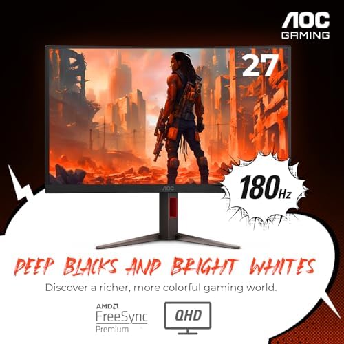 AOC CQ27G4H 27 Curved Gaming Monitor  QHD 2K 2560x1440  1500R VA  180Hz 0 5ms  AMD FreeSync Premium  Height Adjustable Stand  Xbox PS5 Switch Compatiable  3 Year Zero Bright dot