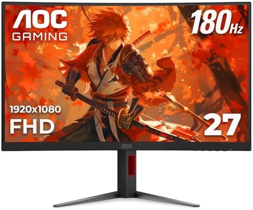 AOC CQ27G4H 27 Curved Gaming Monitor  QHD 2K 2560x1440  1500R VA  180Hz 0 5ms  AMD FreeSync Premium  Height Adjustable Stand  Xbox PS5 Switch Compatiable  3 Year Zero Bright dot