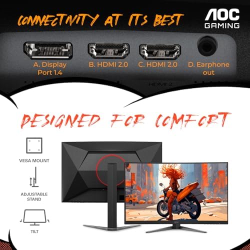 AOC CU34G4V 34 Frameless Curved Ultrawide Gaming Monitor  WQHD 3440 x1440 1500R  180Hz 0 5ms MPRT  Display Port x1  HDMI x1  AMD FreeSync Premium  Height Adjustable  3 Year Zero Bright dot  Black