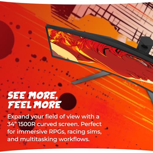 AOC CU34G4V 34 Frameless Curved Ultrawide Gaming Monitor  WQHD 3440 x 1440 1500R  180Hz 0 5ms MPRT  Display Port x 1  HDMI x 1  AMD FreeSync Premium  Height Adjustable  3 Year Zero Bright dot  Black