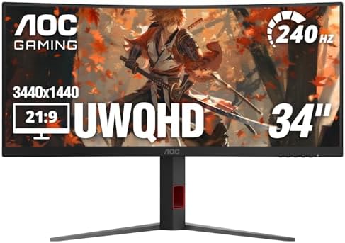 AOC CU34G4V 34 Frameless Curved Ultrawide Gaming Monitor  UWQHD 3440 x 1440 1500R  21 9 Aspect Ratio  180Hz 0 5ms MPRT  Display Port x 1  HDMI x 1  AMD FreeSync Premium  Height Adjustable  Black